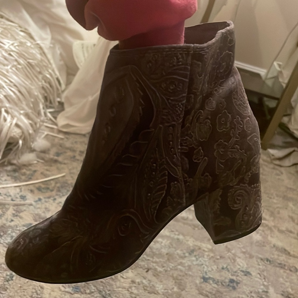 Grey velvet booties